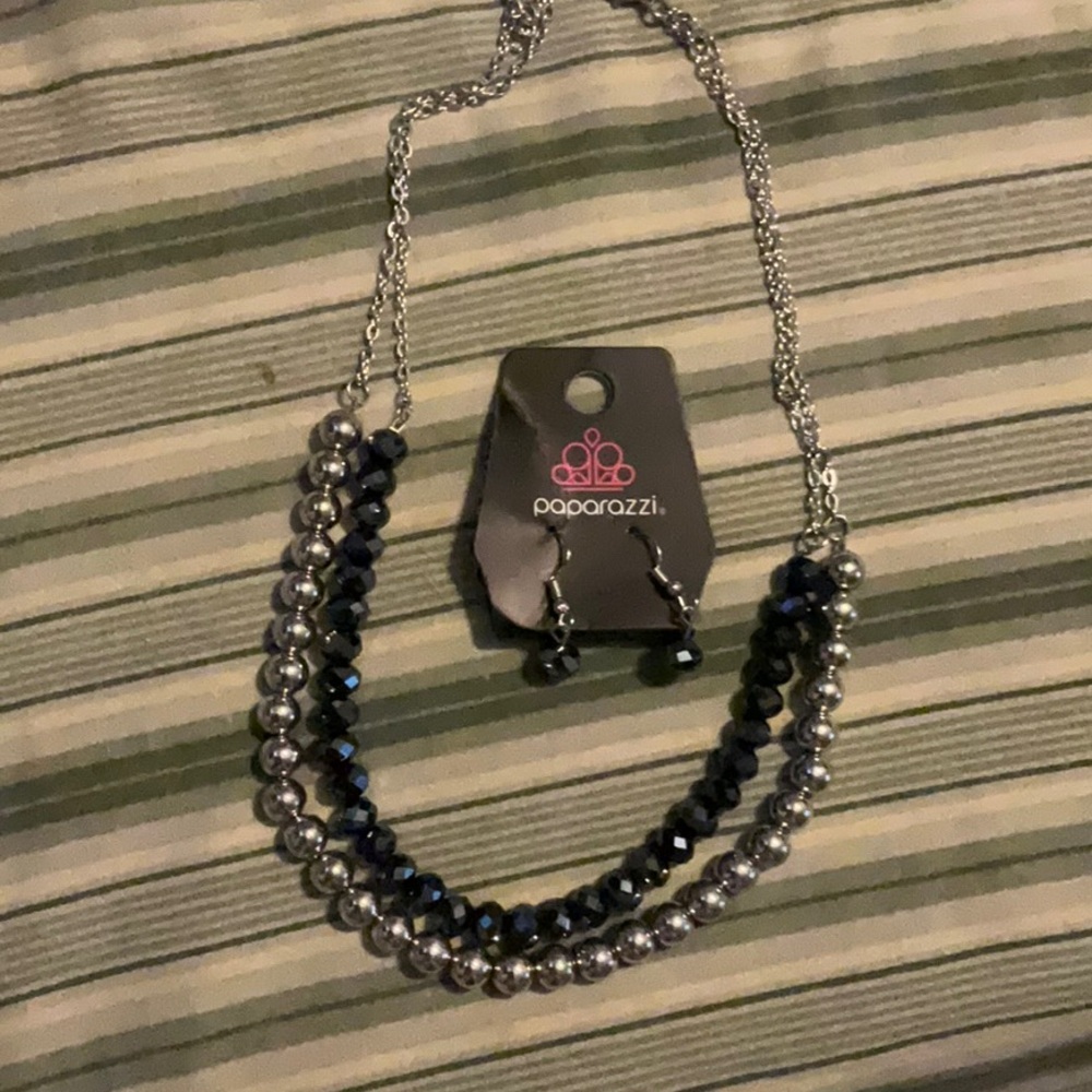 Blue/silver necklace and earrings set